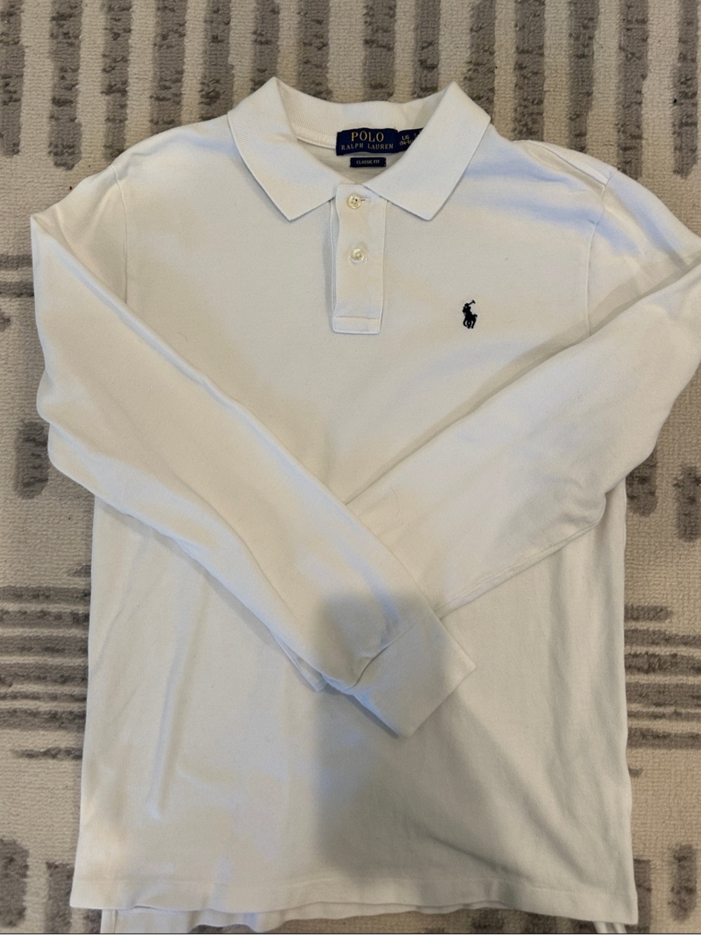 Polo by Ralph Lauren Boy’s White Long-Sleeve Polo with Navy Logo